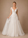 ChicSew Beautiful Fancy V-Neck Lace Applique Tulle Cap Sleeves A-Line Long Wedding Dresses