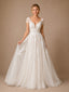 ChicSew Beautiful Fancy V-Neck Lace Applique Tulle Cap Sleeves A-Line Long Wedding Dresses