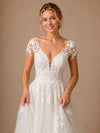 ChicSew Beautiful Fancy V-Neck Lace Applique Tulle Cap Sleeves A-Line Long Wedding Dresses