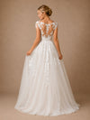 ChicSew Beautiful Fancy V-Neck Lace Applique Tulle Cap Sleeves A-Line Long Wedding Dresses
