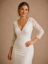 ChicSew Beautiful Fancy V-Neck Mermaid Lace Applique Tulle 3/4 Sleeves Long Wedding Dresses