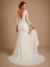 ChicSew Beautiful Fancy V-Neck Mermaid Lace Applique Tulle 3/4 Sleeves Long Wedding Dresses