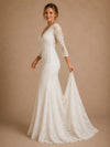 ChicSew Beautiful Fancy V-Neck Mermaid Lace Applique Tulle 3/4 Sleeves Long Wedding Dresses