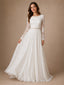 ChicSew Elegant Pretty Chiffon V-Neck Long Sleeves A-Line Pleated Maxi Wedding Dresses With Applique