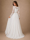 ChicSew Elegant Pretty Chiffon V-Neck Long Sleeves A-Line Pleated Maxi Wedding Dresses With Applique