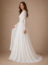 ChicSew Elegant Pretty Chiffon V-Neck Long Sleeves A-Line Pleated Maxi Wedding Dresses With Applique