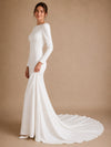 ChicSew Fancy Elegant Jewel Long Sleeves Mermaid Crepe Open Back Long Wedding Dress