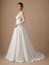 ChicSew Elegant Unique Lace V-Neck Long Sleeves Satin A-Line Long Wedding Dresses