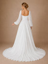 ChicSew Elegant Long Sleeves Chiffon A-Line Floor-Length Wedding Dresses With Pleats