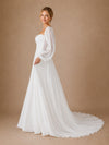 ChicSew Elegant Long Sleeves Chiffon A-Line Floor-Length Wedding Dresses With Pleats