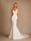 ChicSew Fancy Unique Lace Applique Spaghetti Straps Crepe Mermaid Long Wedding Dresses