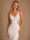 ChicSew Fancy Unique Lace Applique Spaghetti Straps Crepe Mermaid Long Wedding Dresses