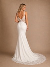 ChicSew Fancy Unique Lace Applique Spaghetti Straps Crepe Mermaid Long Wedding Dresses