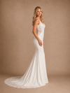 ChicSew Fancy Unique Lace Applique Spaghetti Straps Crepe Mermaid Long Wedding Dresses