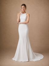 ChicSew Fancy High Neck Sleeveless Crepe Mermaid Long Wedding Dress Online