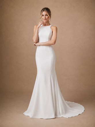 ChicSew Fancy High Neck Sleeveless Crepe Mermaid Long Wedding Dress Online