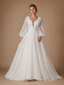 ChicSew Romantic Elegant V-Neck A-Line Glitter Tulle Long Sleeves Maxi Wedding Dresses