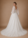 ChicSew Romantic Elegant V-Neck A-Line Glitter Tulle Long Sleeves Maxi Wedding Dresses
