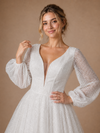 ChicSew Romantic Elegant V-Neck A-Line Glitter Tulle Long Sleeves Maxi Wedding Dresses
