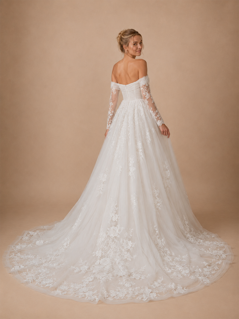 ChicSew Unique Fancy Sweetheart Lace Tulle Long Sleeves Maxi A-Line Wedding Dress