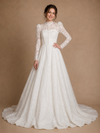 ChicSew Romantic High Neck Long Sleeves A-Line Lace Tulle Maxi Wedding Dress With Button