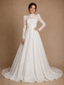 ChicSew Romantic High Neck Long Sleeves A-Line Lace Tulle Maxi Wedding Dress With Button