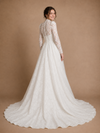 ChicSew Romantic High Neck Long Sleeves A-Line Lace Tulle Maxi Wedding Dress With Button