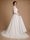 ChicSew Romantic High Neck Long Sleeves A-Line Lace Tulle Maxi Wedding Dress With Button