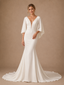 ChicSew Unique Classy Deep V-Neck Crepe Mermaid Flutter Sleeves Maxi Long Wedding Dresses