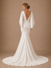 ChicSew Unique Classy Deep V-Neck Crepe Mermaid Flutter Sleeves Maxi Long Wedding Dresses