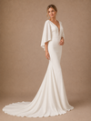 ChicSew Unique Classy Deep V-Neck Crepe Mermaid Flutter Sleeves Maxi Long Wedding Dresses
