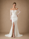 ChicSew Classy Elegant Satin Sweetheart Long Lace Sleeves Side Slit Maxi Mermaid Wedding Dresses