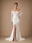 ChicSew Classy Elegant Satin Sweetheart Long Lace Sleeves Side Slit Maxi Mermaid Wedding Dresses