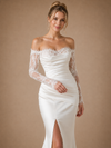 ChicSew Classy Elegant Satin Sweetheart Long Lace Sleeves Side Slit Maxi Mermaid Wedding Dresses
