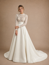 ChicSew Classy Unique Lace High Neck Long Sleeves Satin A-Line Maxi Wedding Dresses