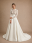 ChicSew Classy Unique Lace High Neck Long Sleeves Satin A-Line Maxi Wedding Dresses