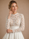ChicSew Classy Unique Lace High Neck Long Sleeves Satin A-Line Maxi Wedding Dresses