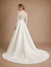 ChicSew Classy Unique Lace High Neck Long Sleeves Satin A-Line Maxi Wedding Dresses