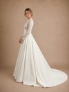 ChicSew Classy Unique Lace High Neck Long Sleeves Satin A-Line Maxi Wedding Dresses