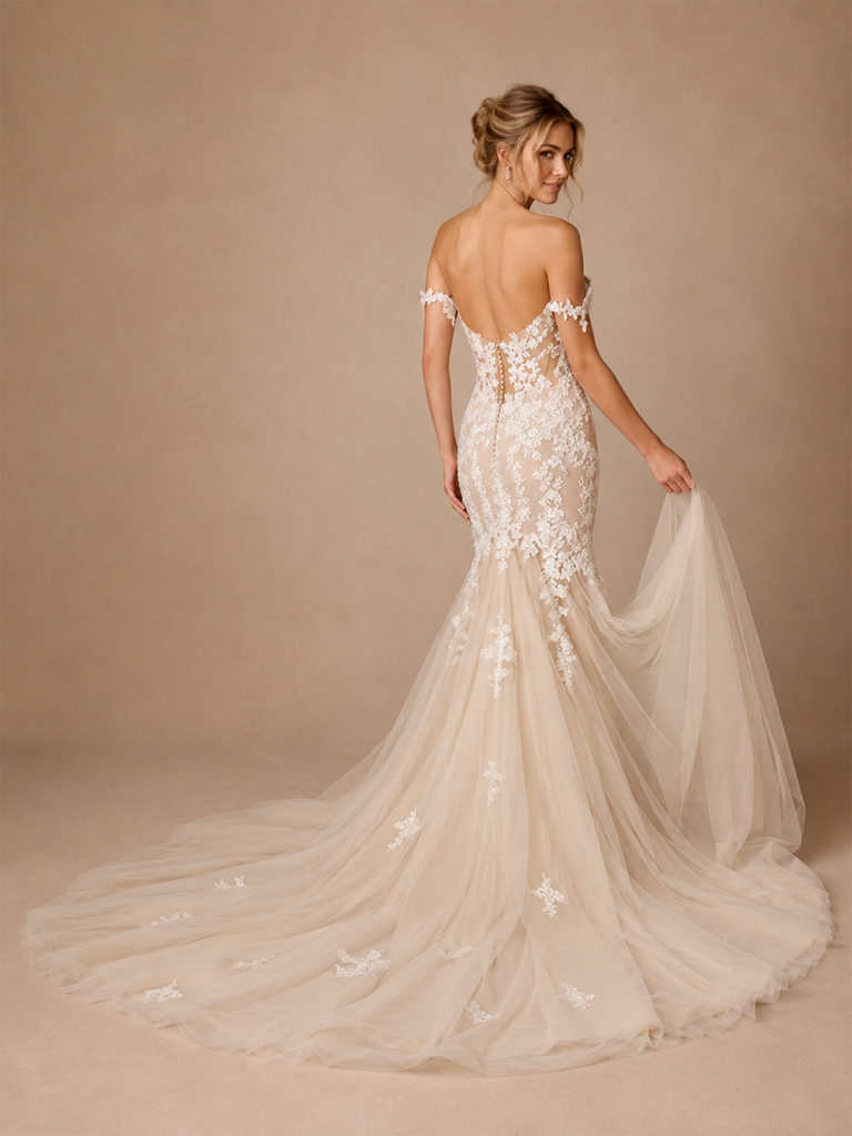 ChicSew Romantic Fancy Off The Shoulder Lace Tulle Mermaid Maxi Wedding Dresses