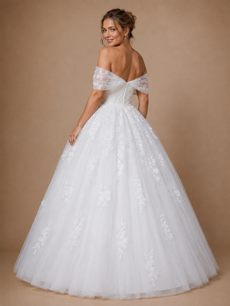 ChicSew Romantic Off The Shoulder A-Line Lace Applique Tulle Maxi Wedding Dresses