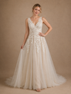 ChicSew Elegant V-Neck A-Line Lace Tulle Sleeveless Maxi Wedding Dress With Train