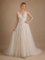 ChicSew Elegant V-Neck A-Line Lace Tulle Sleeveless Maxi Wedding Dress With Train