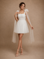 ChicSew Pretty Square Neck Tulle Sleeveless Pleated A-Line Mini Wedding Dresses With Bow Straps