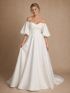 ChicSew Classy Modern Sweetheart Puff Sleeves Ruched A-Line Crepe Maxi Wedding Dresses