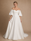 ChicSew Classy Modern Sweetheart Puff Sleeves Ruched A-Line Crepe Maxi Wedding Dresses