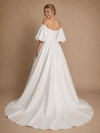 ChicSew Classy Modern Sweetheart Puff Sleeves Ruched A-Line Crepe Maxi Wedding Dresses