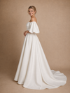ChicSew Classy Modern Sweetheart Puff Sleeves Ruched A-Line Crepe Maxi Wedding Dresses