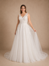 ChicSew Elegant Fancy A-Line V-Neck Lace Appliques Tulle Sleeveless Long Wedding Dress
