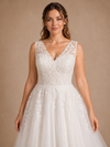 ChicSew Elegant Fancy A-Line V-Neck Lace Appliques Tulle Sleeveless Long Wedding Dress